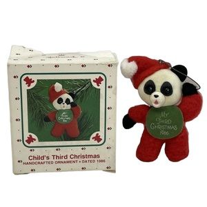 Hallmark Childs Third 3 Christmas Panda Bear Ornament 1986 Handcrafted Felt Body